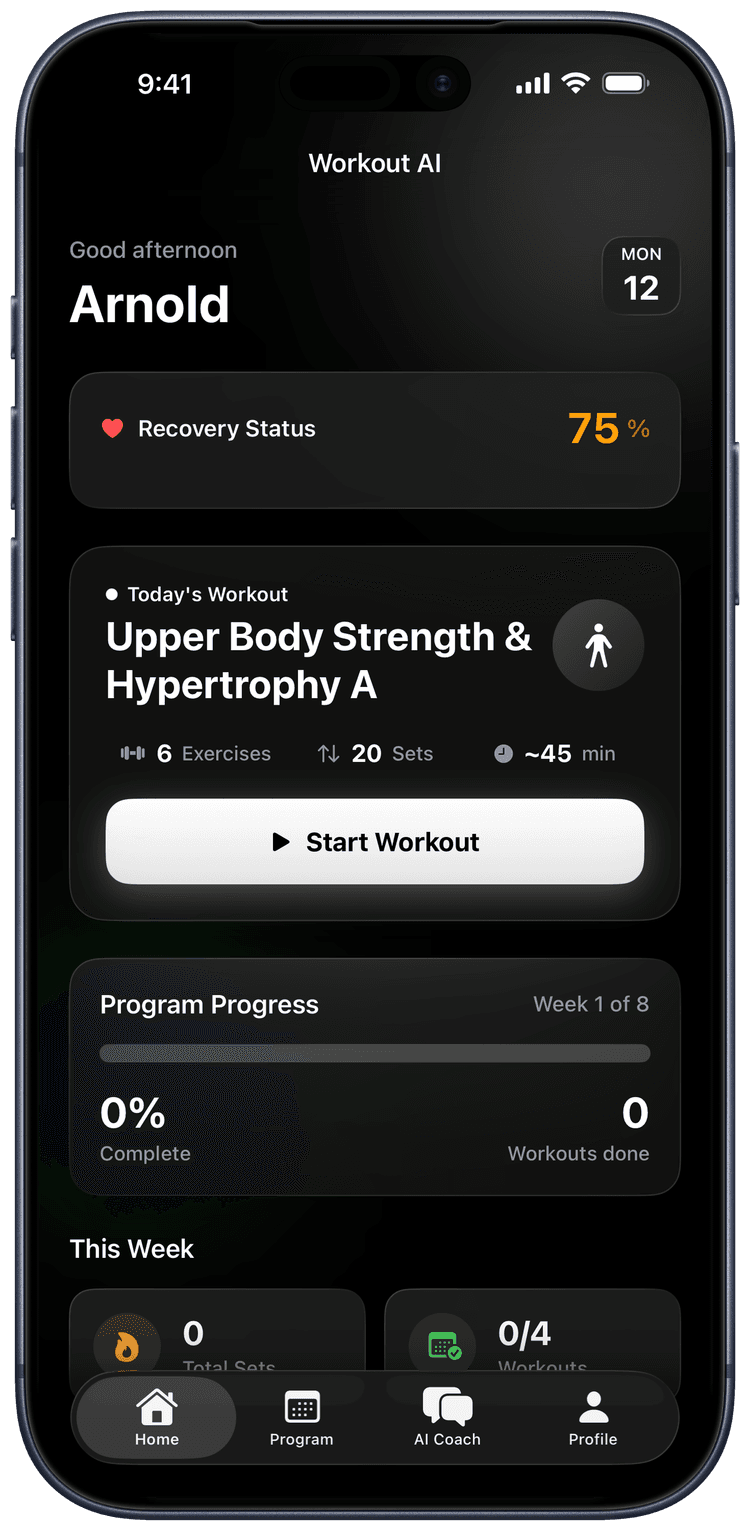 Workout AI Home Tab